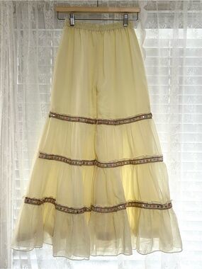 Vintage 70s Boho Chiffon Beaded Sequin Palazzo Flare Pants